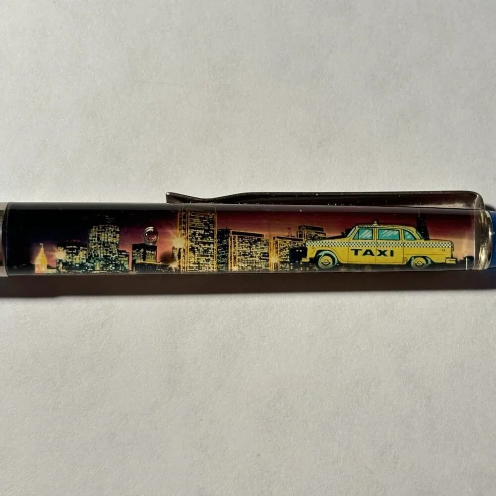 San Francisco California Floaty Pen Yellow Taxi Cab Moves by City at Sunset Vtg